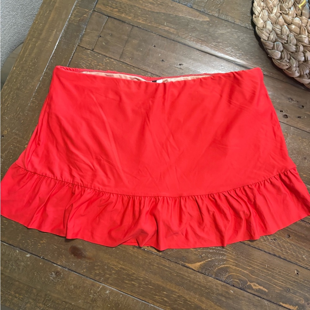 J Crew Red/Coral Ruffled swim skirt with attached bikini bottom